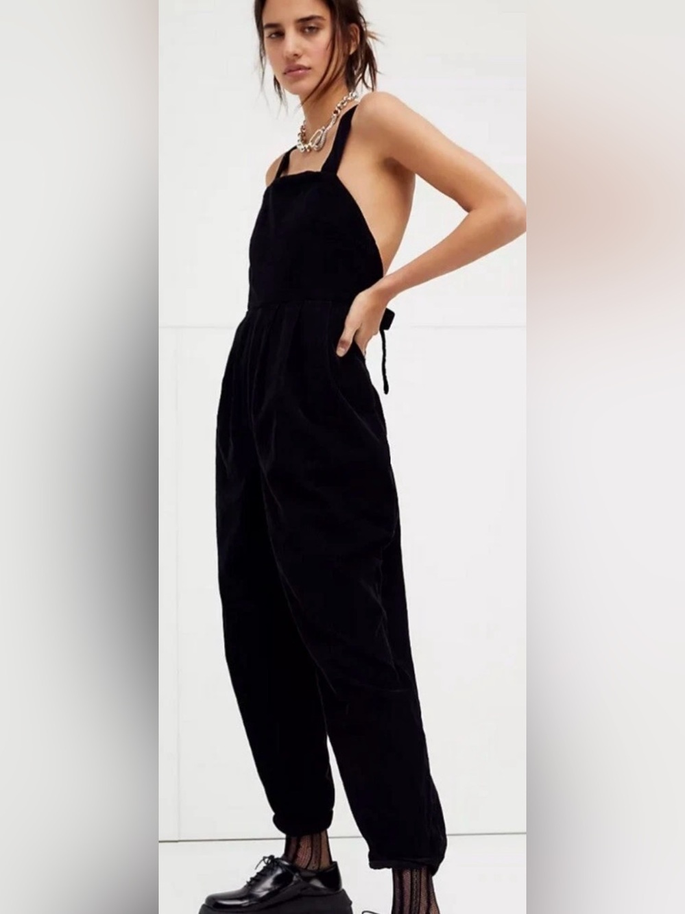 NEW Free People Josephine Black Corduroy Jumpsuit Overalls Adjustable
Back Tie